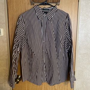 Womens Ralph Lauren button up shirt. Brown stripped. Cute to layer